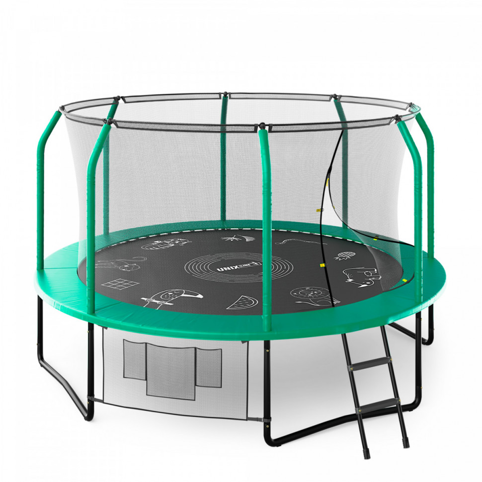 Батут Unix line Supreme Game с внутренней сеткой 12 футов - 360 см (зеленый) (TRUSUG12GR)